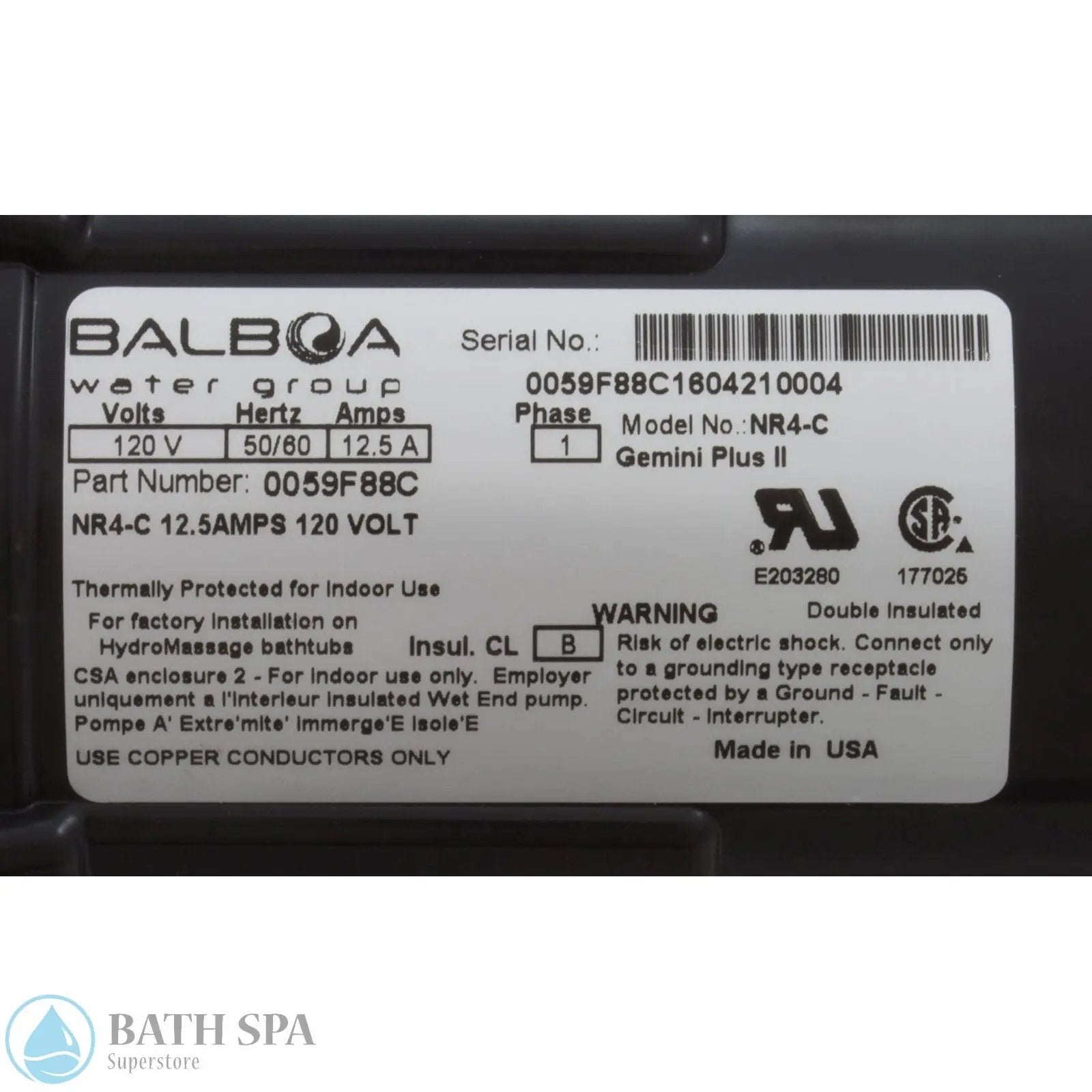 Balboa Gemini Plus II, 1.5 HP, Cord (NR4-C) NO air switch Gemini Pumps 0059F88C