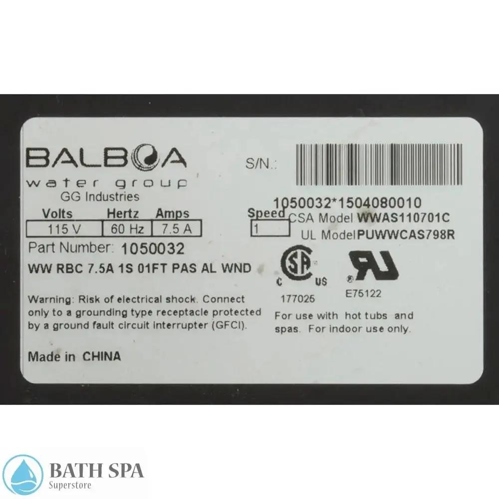 Gecko (Aqua Flo) Whirlmaster 1.0HP, 9.0a, 120v, 1 Speed, w/Air Switch Bath Pumps and Parts 1050032_label