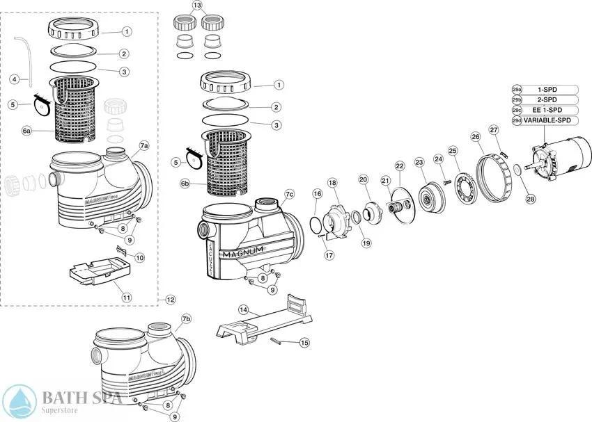 Jacuzzi Magnum Magnum Plus And Magnum Force Replacement Parts For Pumps US Market Availability Pool Parts 34-105-W017_XL