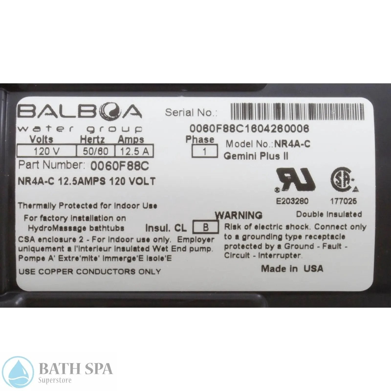 Balboa Gemini Plus II 8.5 Amps 120v Air Switch (NR2A-C) 0035F88C Bath Pumps & Parts: Bath Pumps (ITT Marlow) 34-109-1040_2-MANLABEL__XL