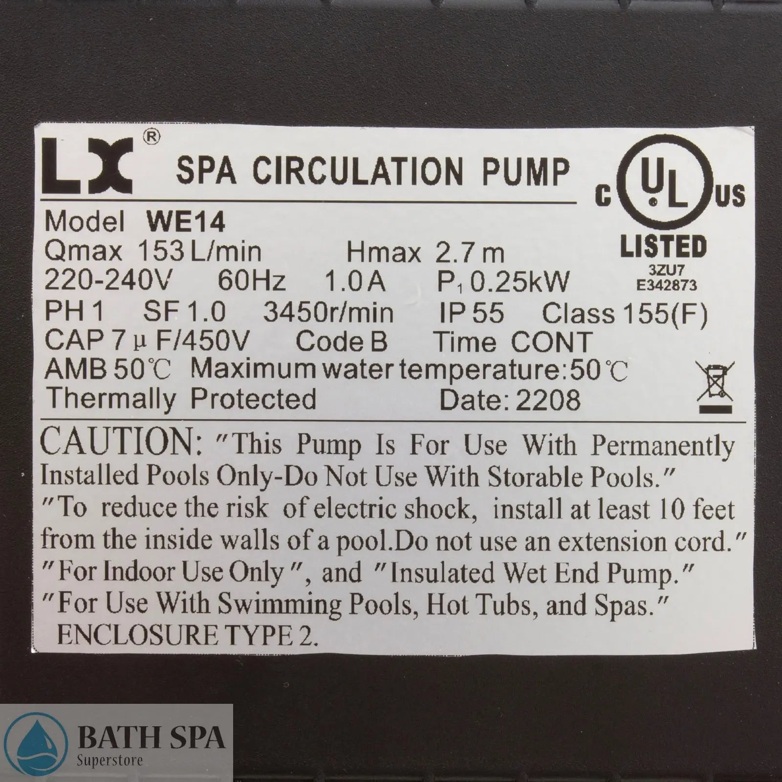 Baptismal Pump, Circ Pump, 1/8hp, 230v, 1-Spd, 1-1/2", 6" 4 Pin AMP Bath Parts: Baptismal Pump 34-343-1090_2-MANLABEL__XL_6d6dfd6d-3e80-4273-93a7-61ed0af385f4