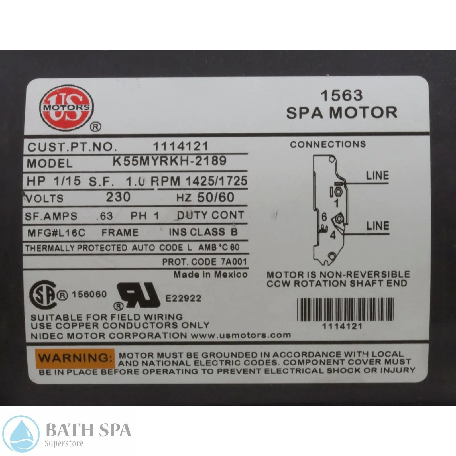 Baptismal Pump, Circ Pump, 1/8hp, 230v, 1-Spd, 1-1/2", 6" 4 Pin AMP Bath Parts: Baptismal Pump 34-355-1002_2-MANLABEL__XL