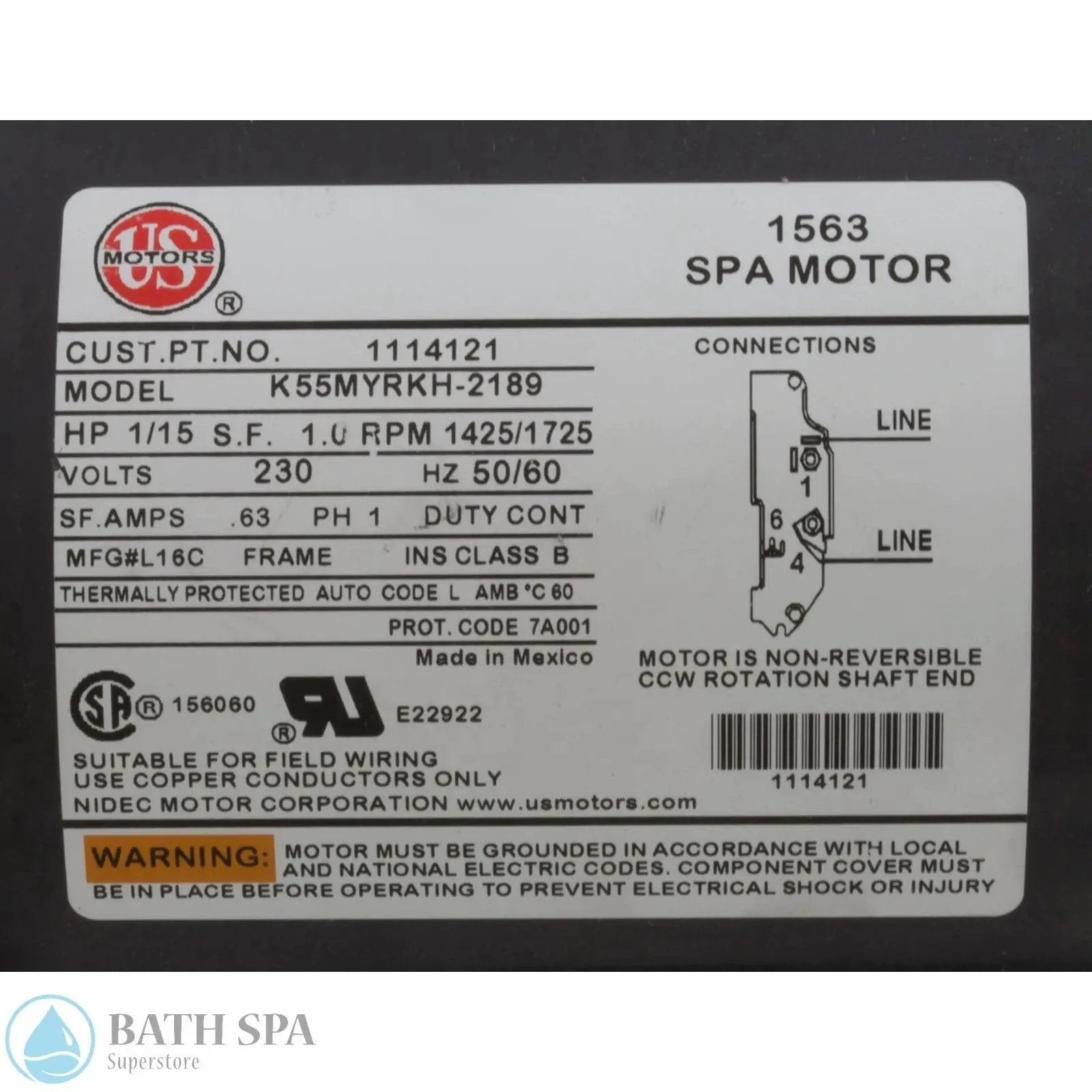 Baptismal Pump, Circ Pump, 1/8hp, 230v, 1-Spd, 1-1/2", 6" 4 Pin AMP Bath Parts: Baptismal Pump 34-355-1002_2-MANLABEL__XL