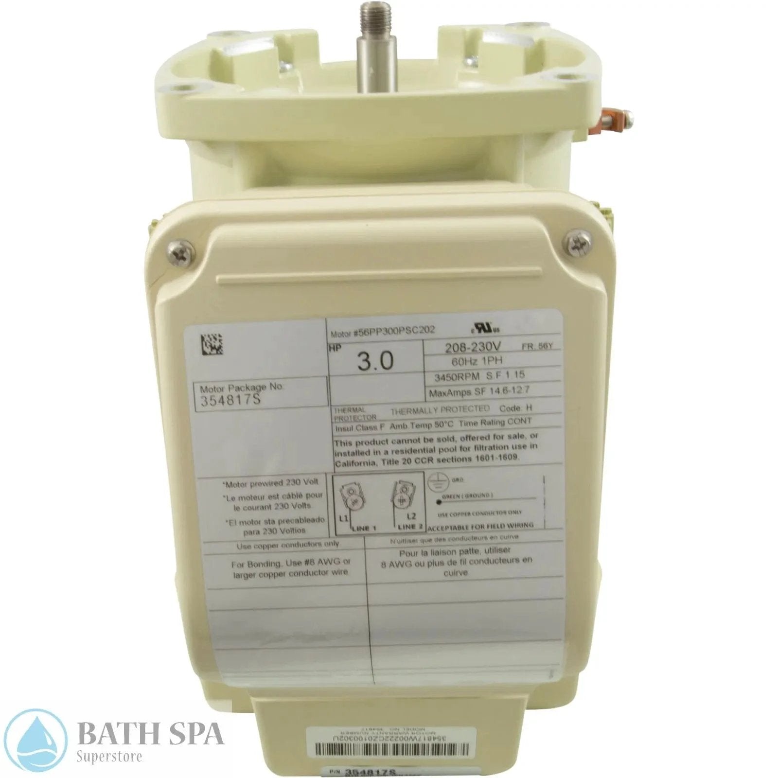 Pentair 3 HP Single Phase TEFC Pool Motor WF WFXF 208 230V 56Y 354817S WhisperFlo High Performance Spa Pumps & Parts: Spa Pump Parts 35-102-1301_4-TOP__XL