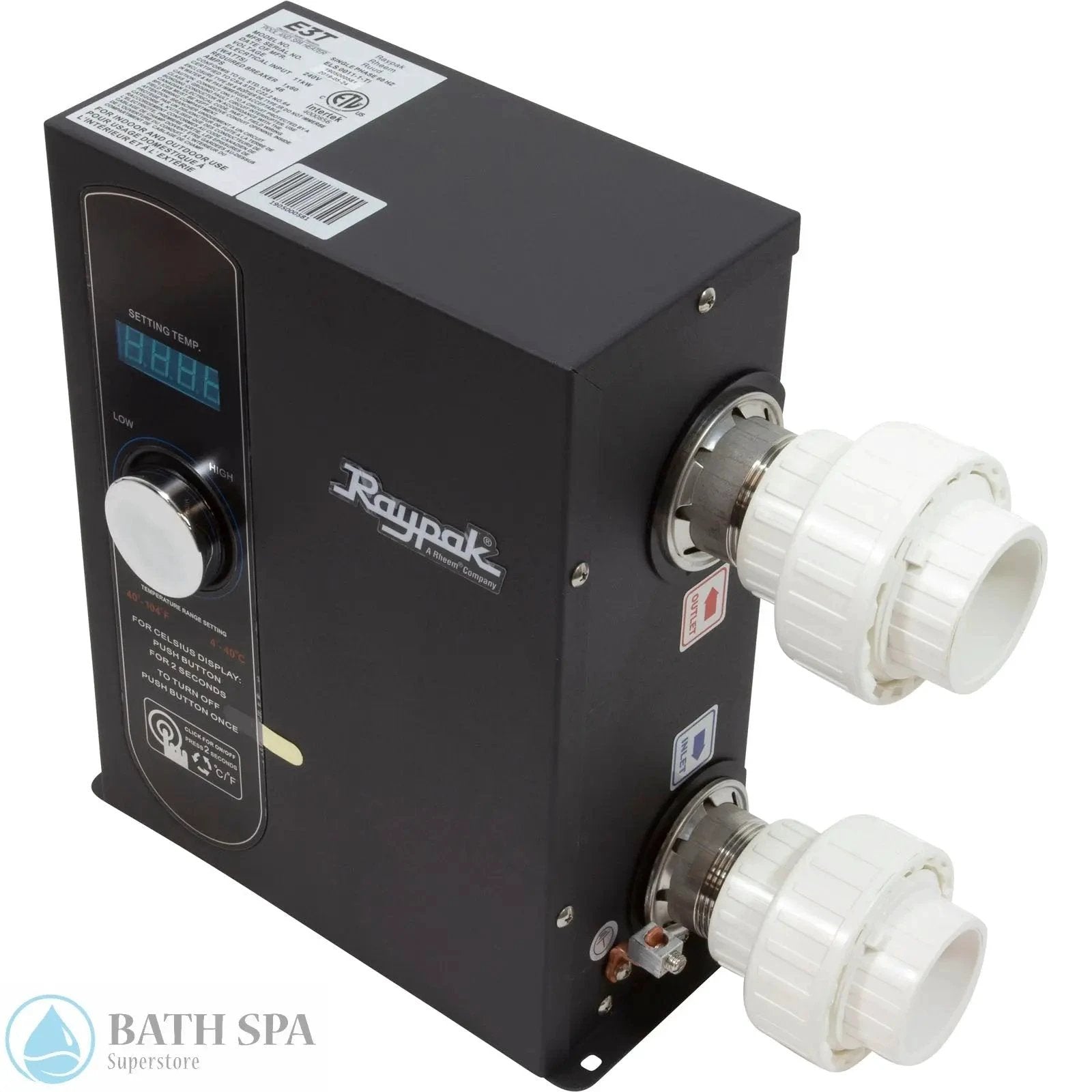 Raypak E3T, Digital Electric Heater, 1-1/2" mpt, 230v, 11kW (017122) Spa Parts: Spa Heaters (Raypak Spa Heaters) 46-197-1060_XL