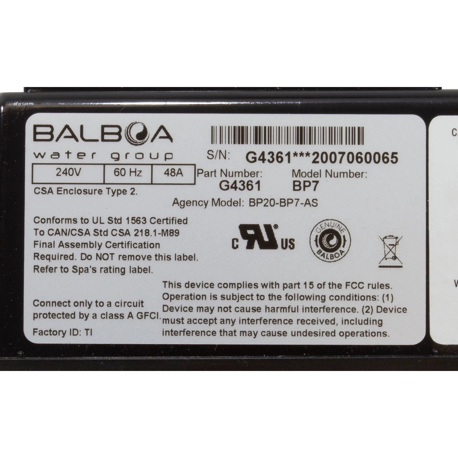 Balboa Spa Control, BWG VS510SZ, P1, P2, Bl, Oz, Lt, 4kW, 230v Spa Controls 58-138-3260_3-MANLABEL__XL