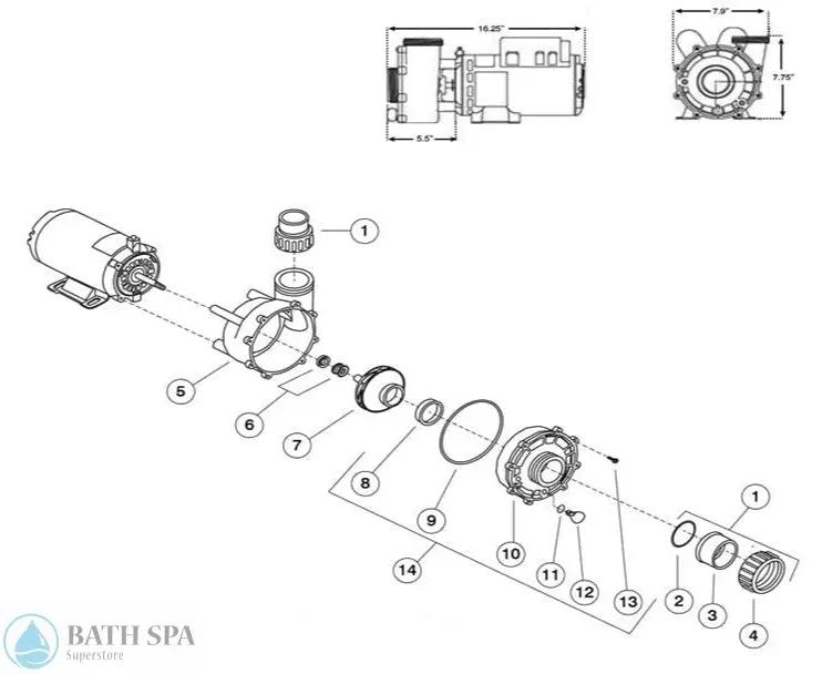 Aqua-Flo XP Series Pump Components (48FR) Sundance Spa Parts XP_XP2_48FR_parts