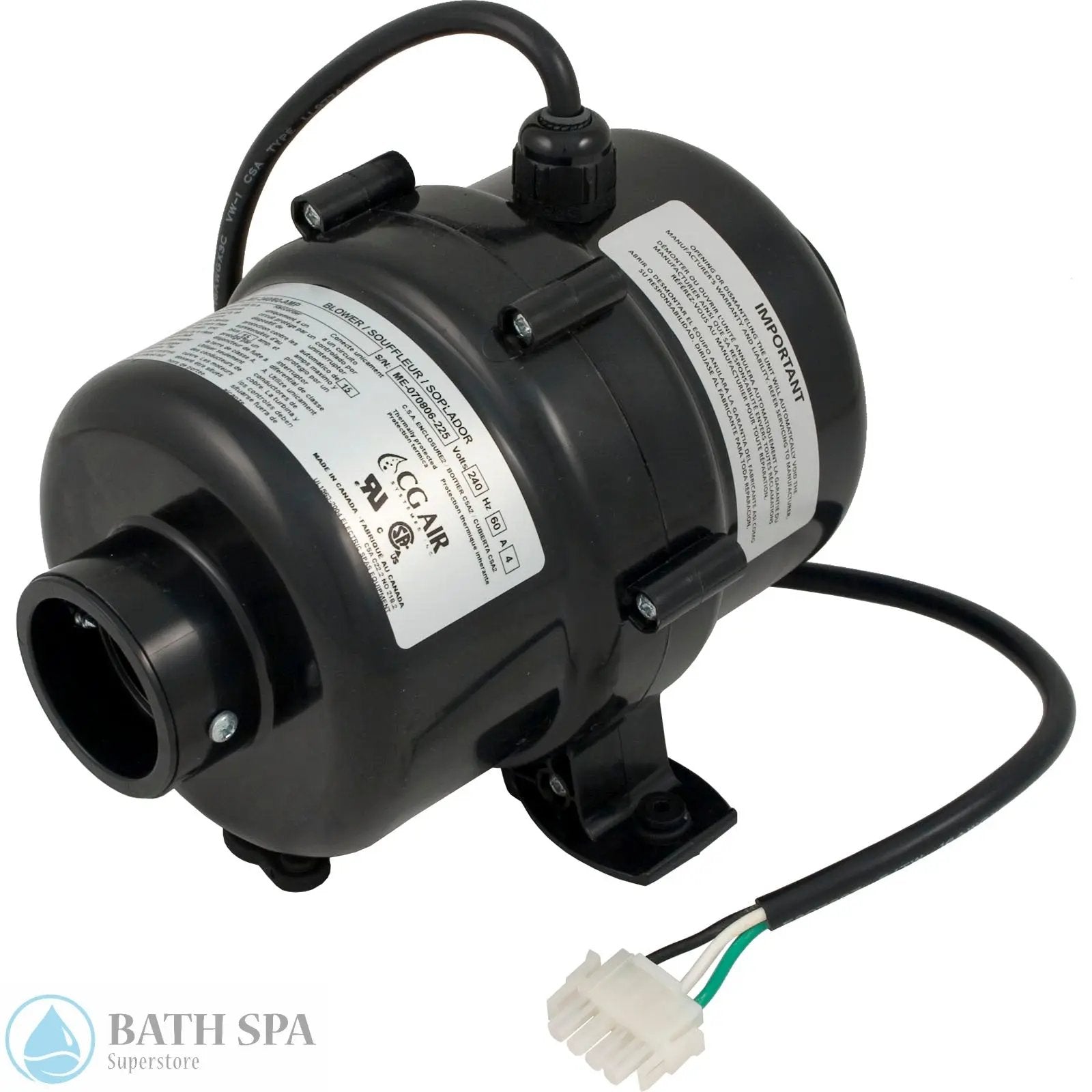 Air Blower, CG Air Millenium, 120v, 7.0A, 3ft AMP (ME-120/60-AMP) Bath Parts: Bath Air Blowers 34-122-1005_XL_41cdd524-8233-40c9-9bd2-e2753120e7b6