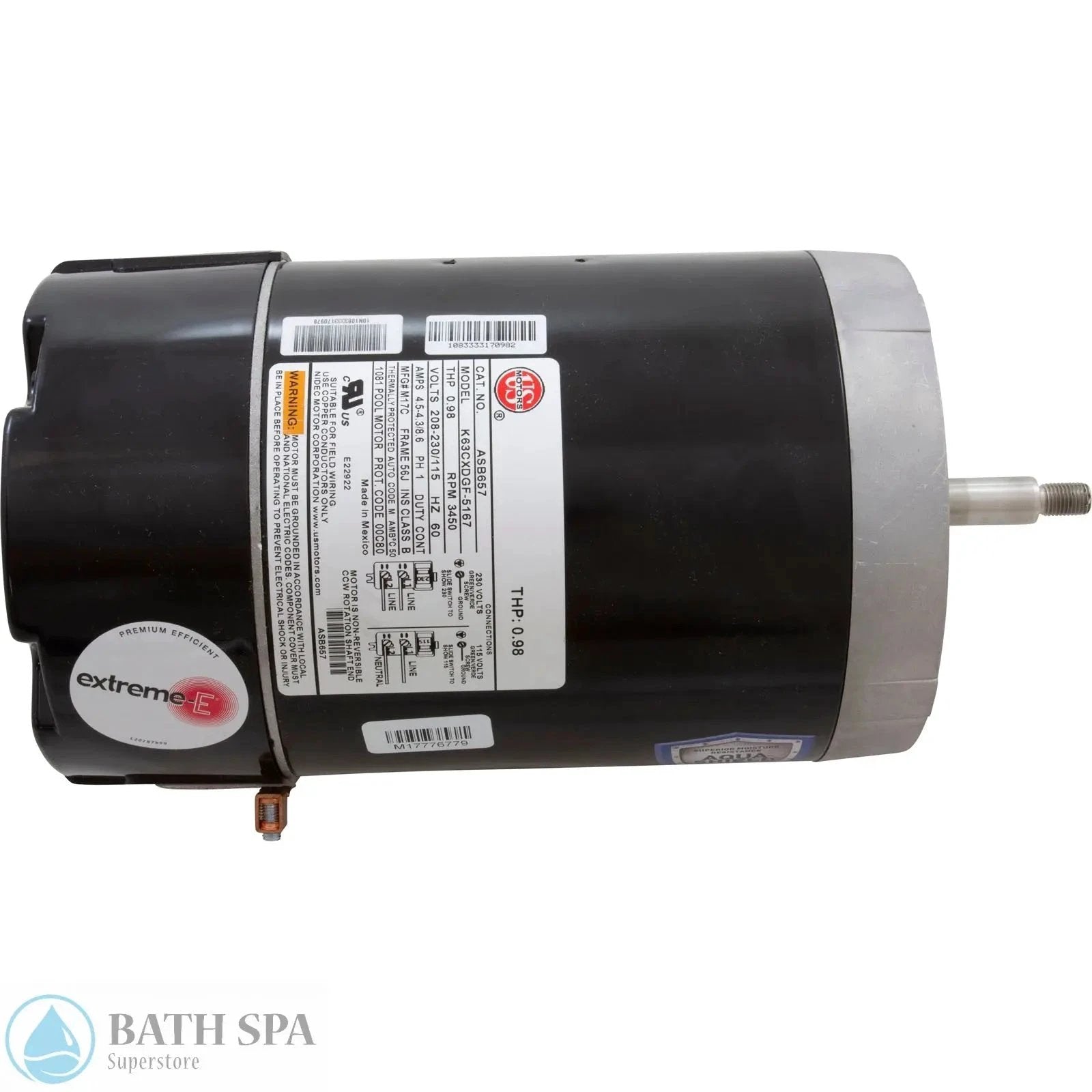 US Motor C Face Half HP Electric Motor 1S Threaded Shaft 115 230 Volt Single Phase Industrial Grade Spa Pumps & Parts: Spa Pump Motors (C-Face) 35-184-3657_6-TOP__XL