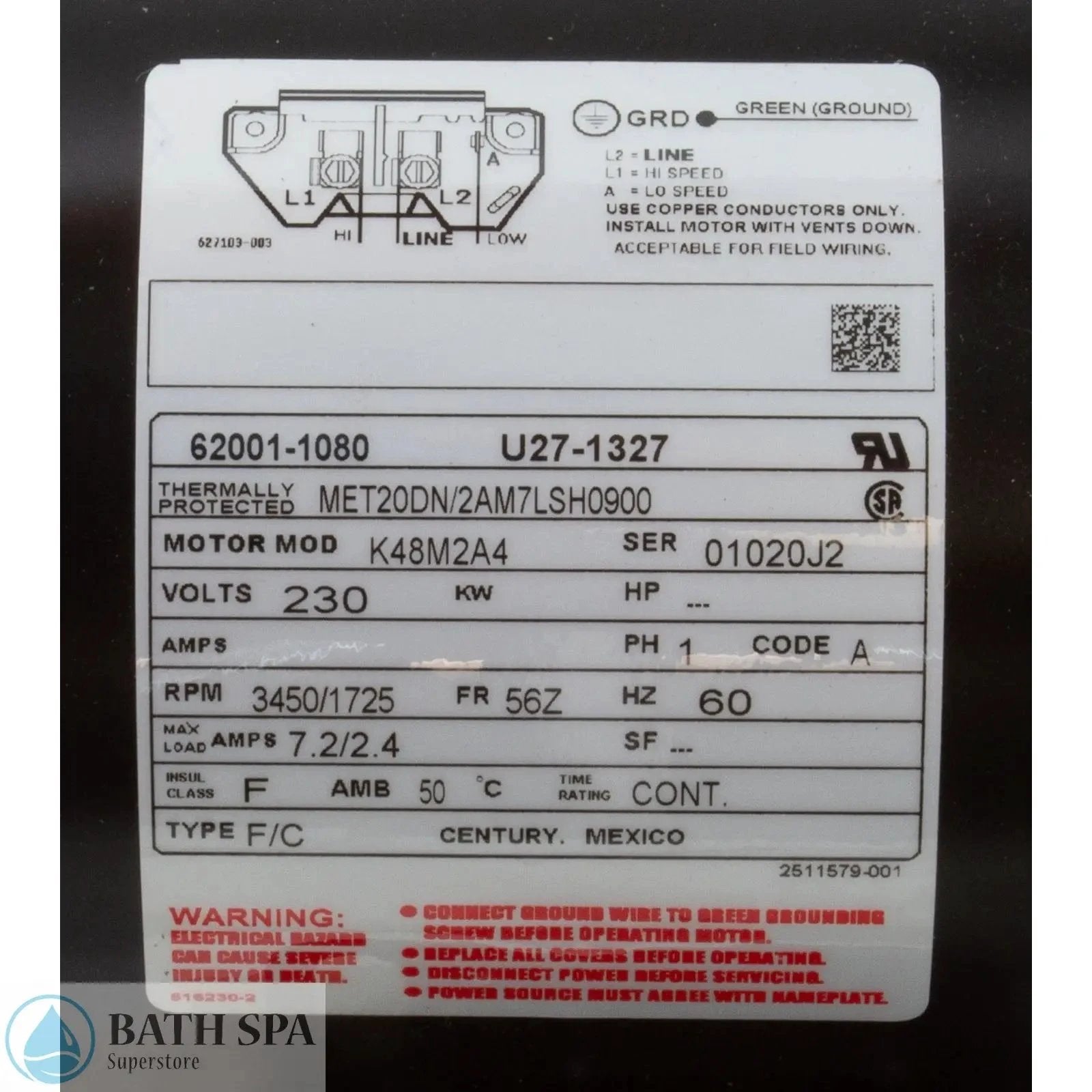 Balboa 1.5 HP DuraJet Cascade Spa Pump 230V 2 Speed DJAYFA01A3 Spa Pumps & Parts: Spa Pumps (Balboa Dura Jet Spa Pumps) 4239207-S_label