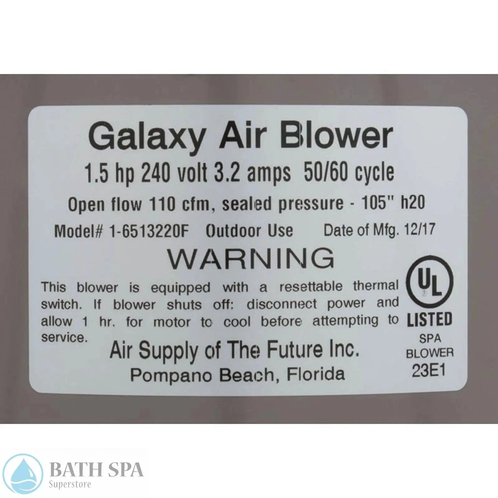 Air Supply Galaxy 1.5 HP Indoor Outdoor Air Blower 220 240V 4.0 Amps Model 6515201 Bath Parts: Bath Air Blowers 6515231