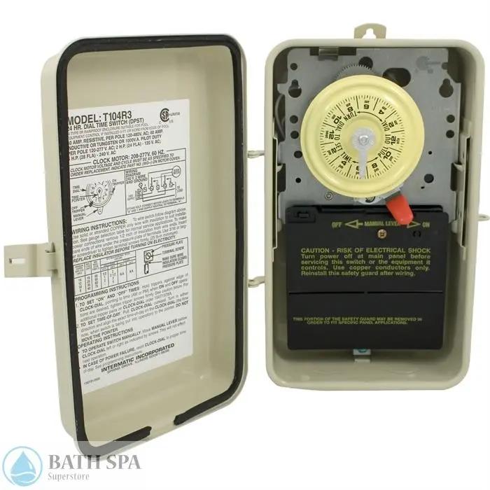 Time Clock, Intermatic T104R3, 24 hr, 230v, DPST, w/ Case (R104R3) Spa Parts T104R3_c98cc14f-2f4d-44d3-830e-a9ad62223bb5