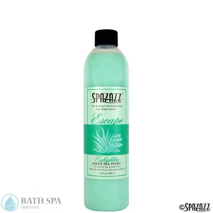Spazazz Escape Green Tea Peony Aromatherapy Elixir Enlighten 12oz Bottle for Spa and Home Bath Luxury Aromatherapy: Spazazz Escape Elixirs escape12ozelixirgreenteapeony700x700