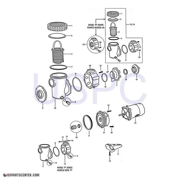 R, P, PC, UP Pump Replacement Parts Pool Parts r-p-pc-up-ringlok
