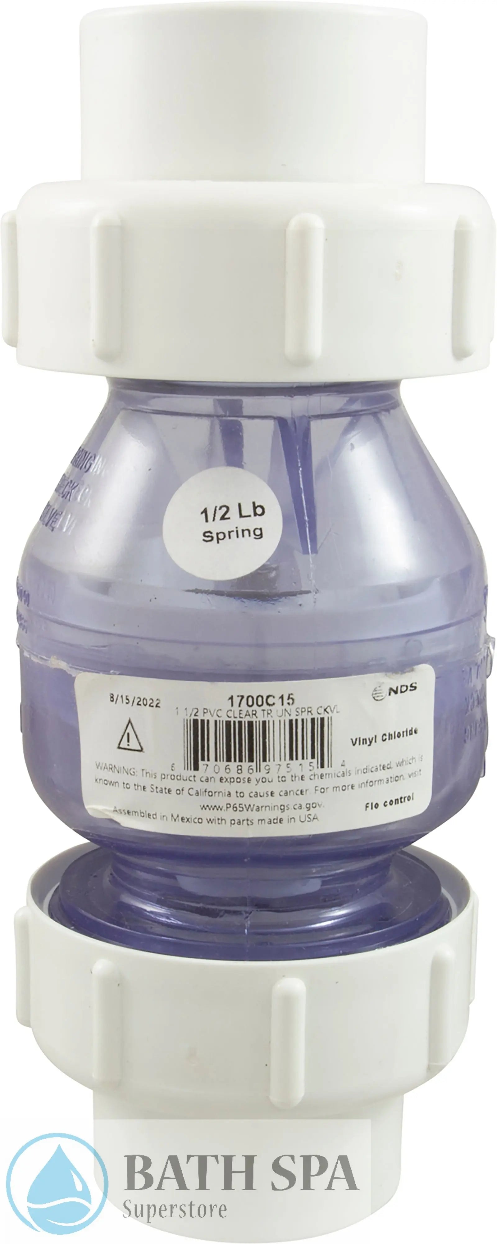 Flo Control Spring Check Valve [1-1/2" Slip] [1/2 lb] [True Union] (1700C15) PVC Plastic Fittings & Valves: Valves - Check Valves 1700C-15