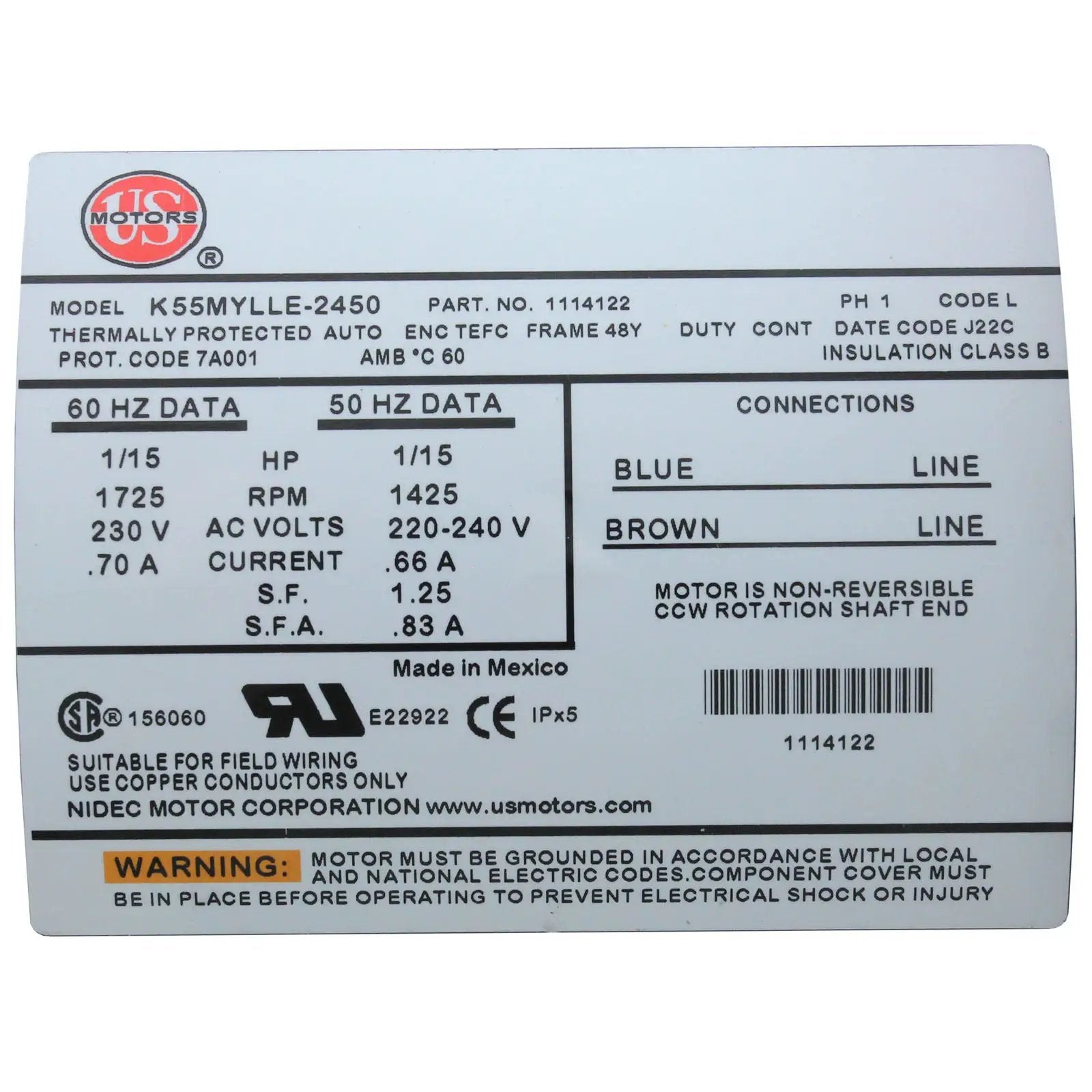 Balboa Circulation Pump [.7a] [230v] [1.5"] [SD] [1-Spd] [SD] (1030056) (6154106-S) Spa Pumps & Parts: Spa Pumps (Balboa Circulation Pumps) 34-138-1035_6-LABEL__XL