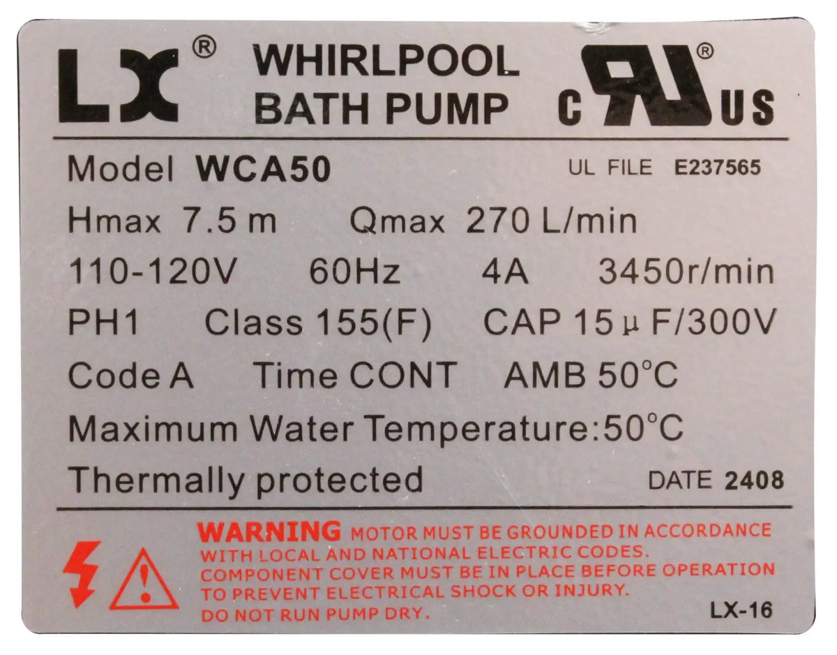 Platinum Spa Circulation Pump [PMP-WCA50-USA] (.5a) [115v] by Guangdong Lingxiao LX Pumps