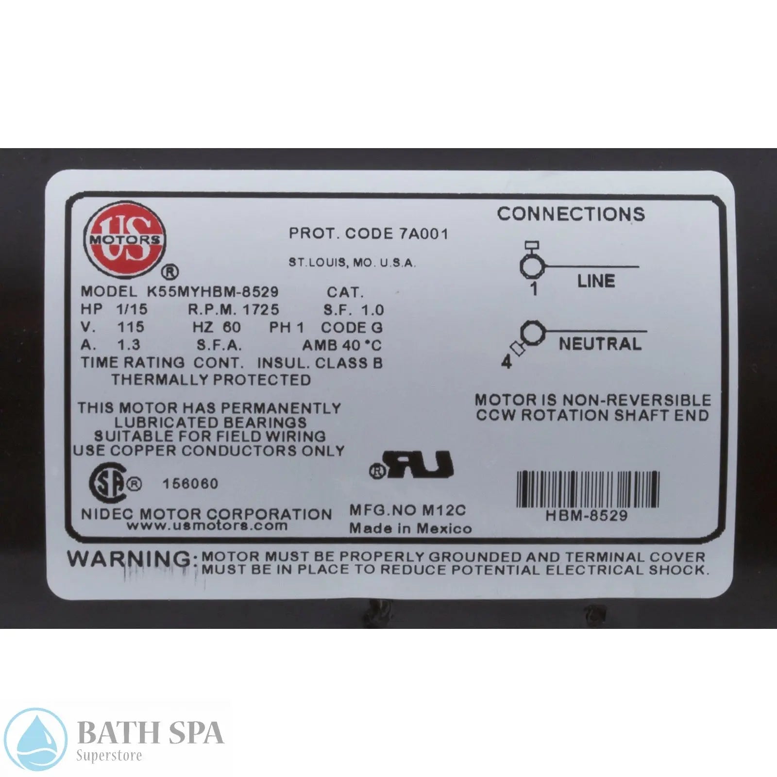 Waterway Iron Might Circulation Pump 1/15 HP [1-Spd] [48FR] [115V] [1.3A] (3410030-1e) Spa Pumps & Parts: Spa Pumps (Waterway Circulation Pumps) 3410030-1E_LABEL