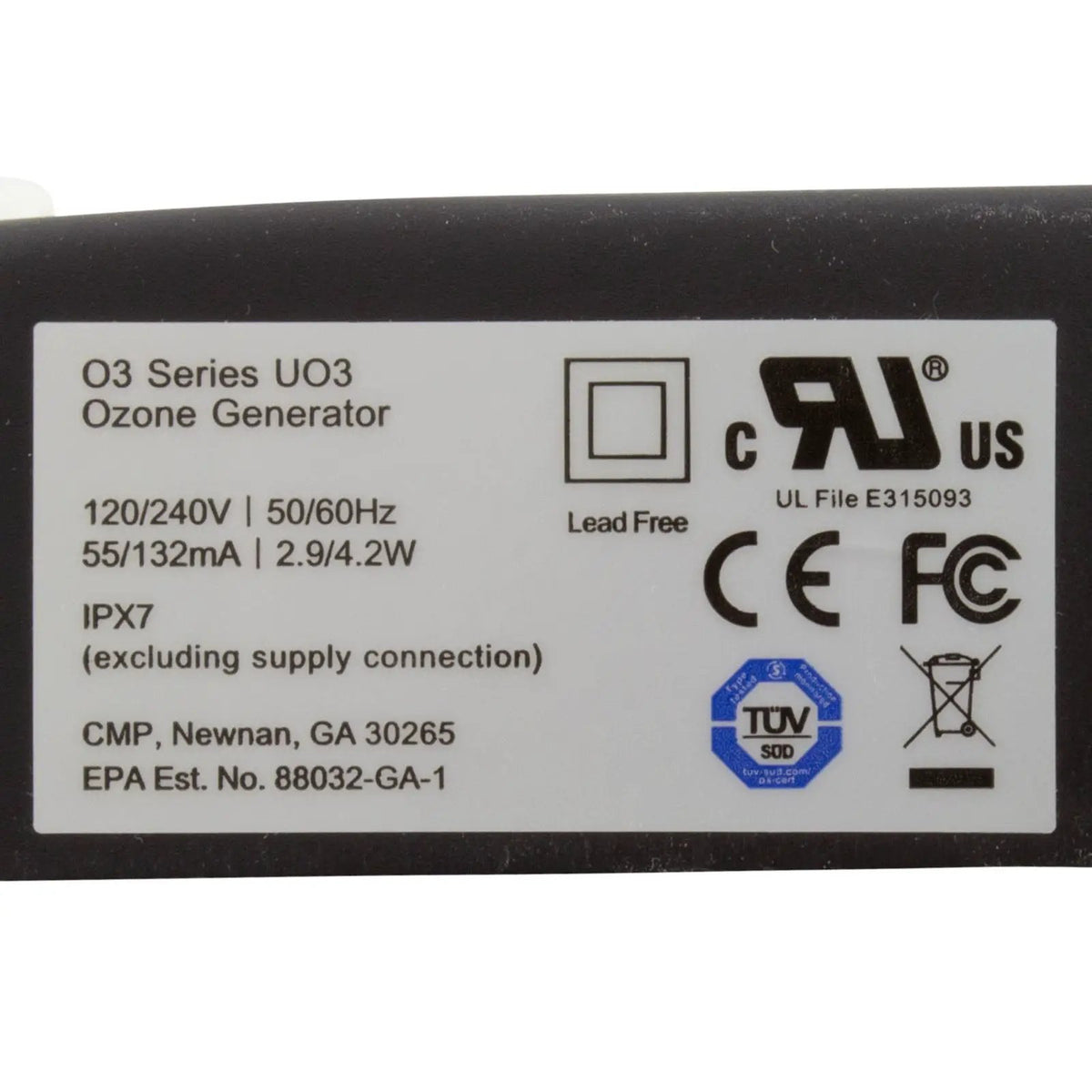 Del Ozone UO3 Amp Ozonator For Spa 100 To 250V Auto Voltage 115V Or 230V Cord For Spa Use by Del Ozone