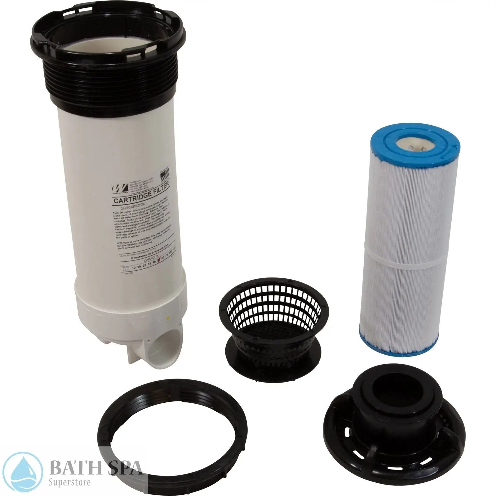 Waterway Dyna-Flo Plus Skim Filter [Top Mount] [Low Profile] [Black] [2"] [50 Sq. Ft.] [15 GPM] (510-6551) Spa Filters: Skim/Top Load Filter Waterway Skim Filters 510-6551_5-PARTS__XL