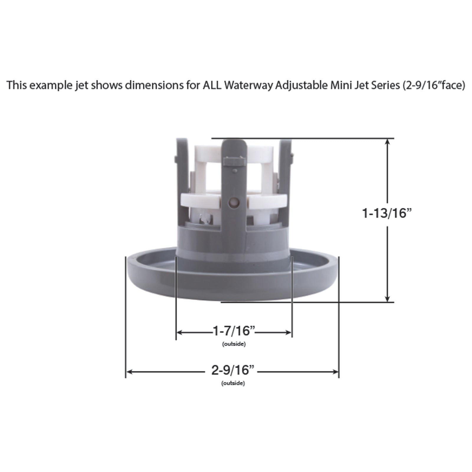 Waterway Adjustable Mini Jet Internal [2-9/16" FD] [Twin Roto] [Deluxe] [Scalloped] [Grey] (224-1047)