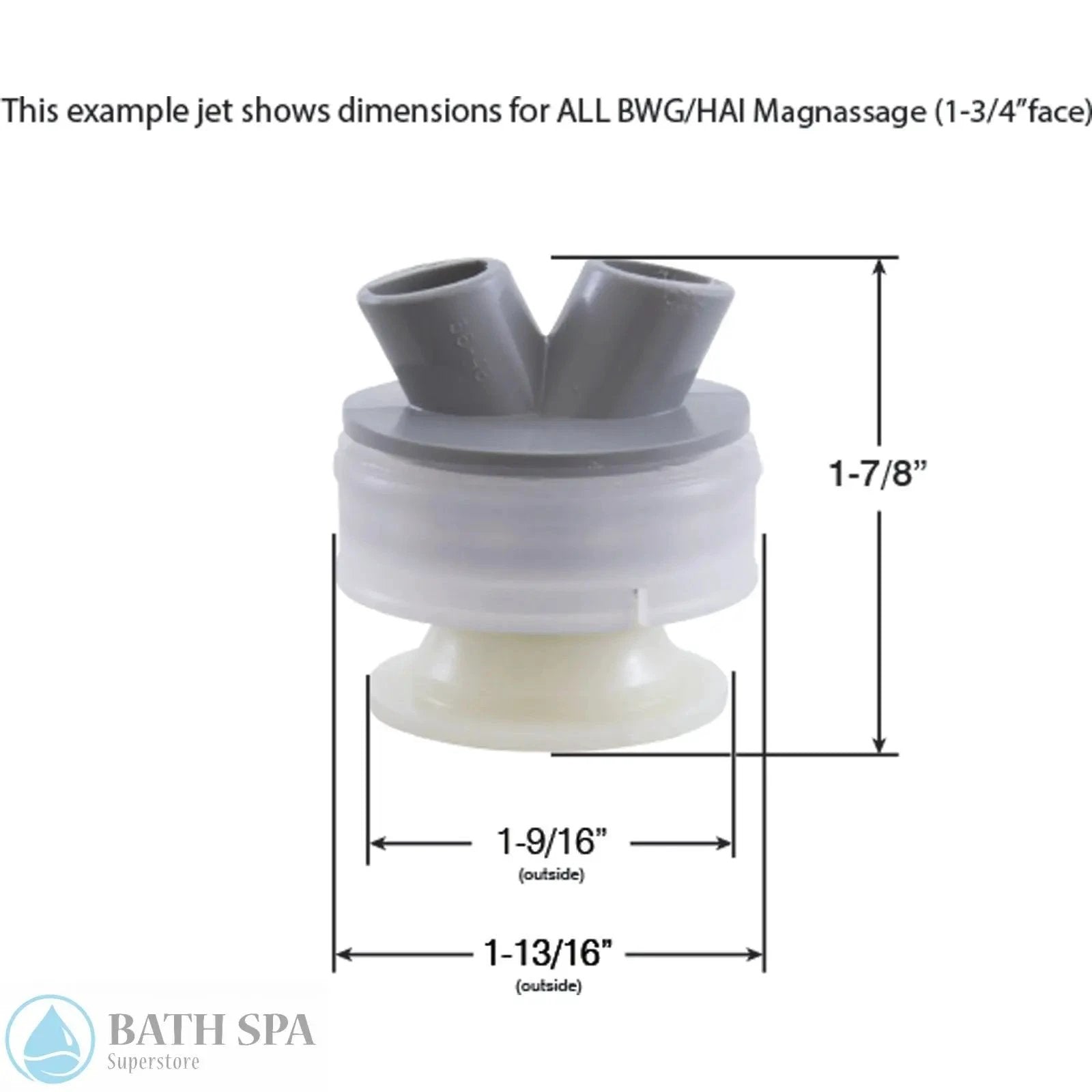 Balboa Magnassage Single Flow Path Jet Assembly [Grey] (16-4810GRY) Spa Parts: Spa Jets (Balboa Magna Jets) 56-4821GRY-DIMENSIONS