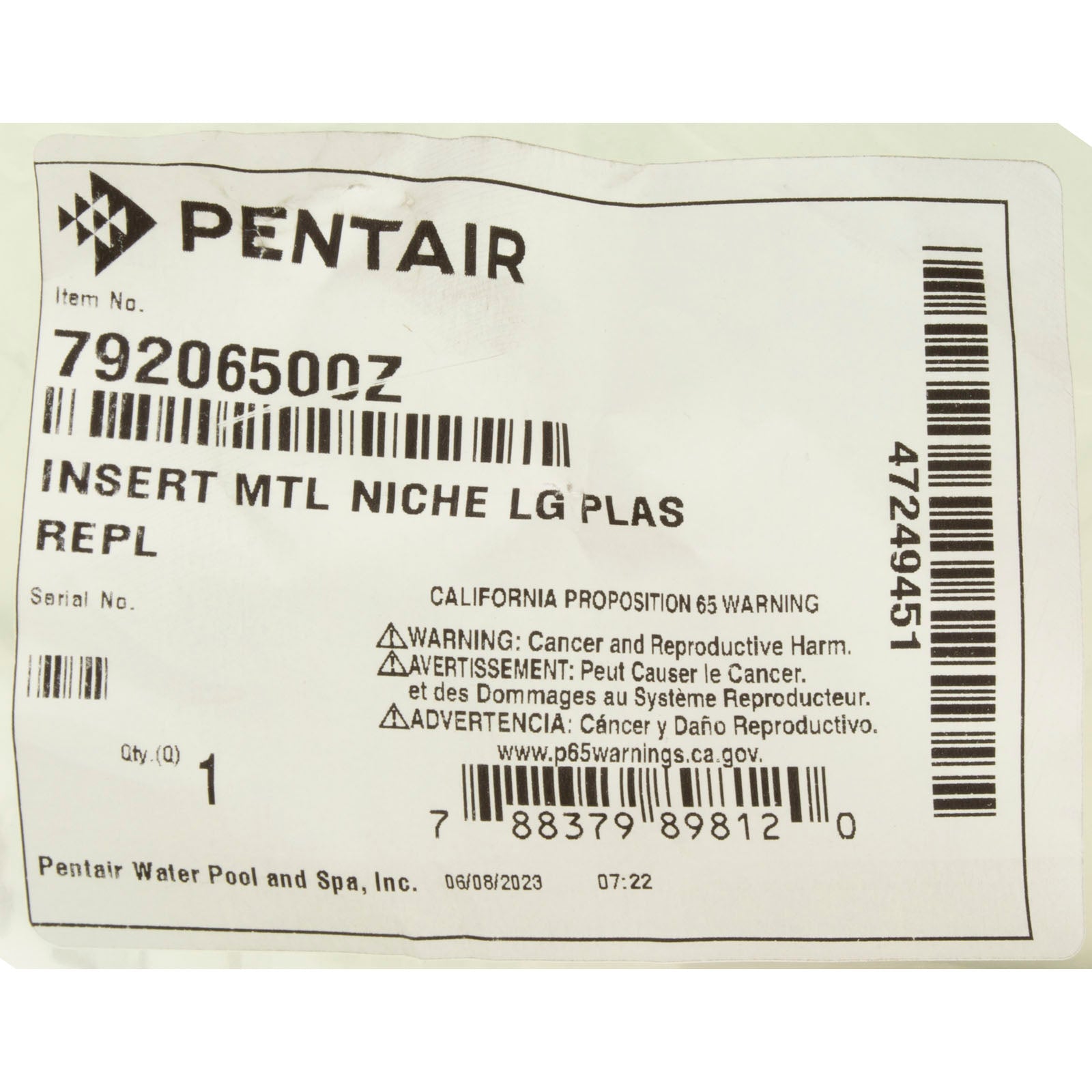 American Products Pentair AquaLight Large Plastic Light Niche Metal Insert (79206500)