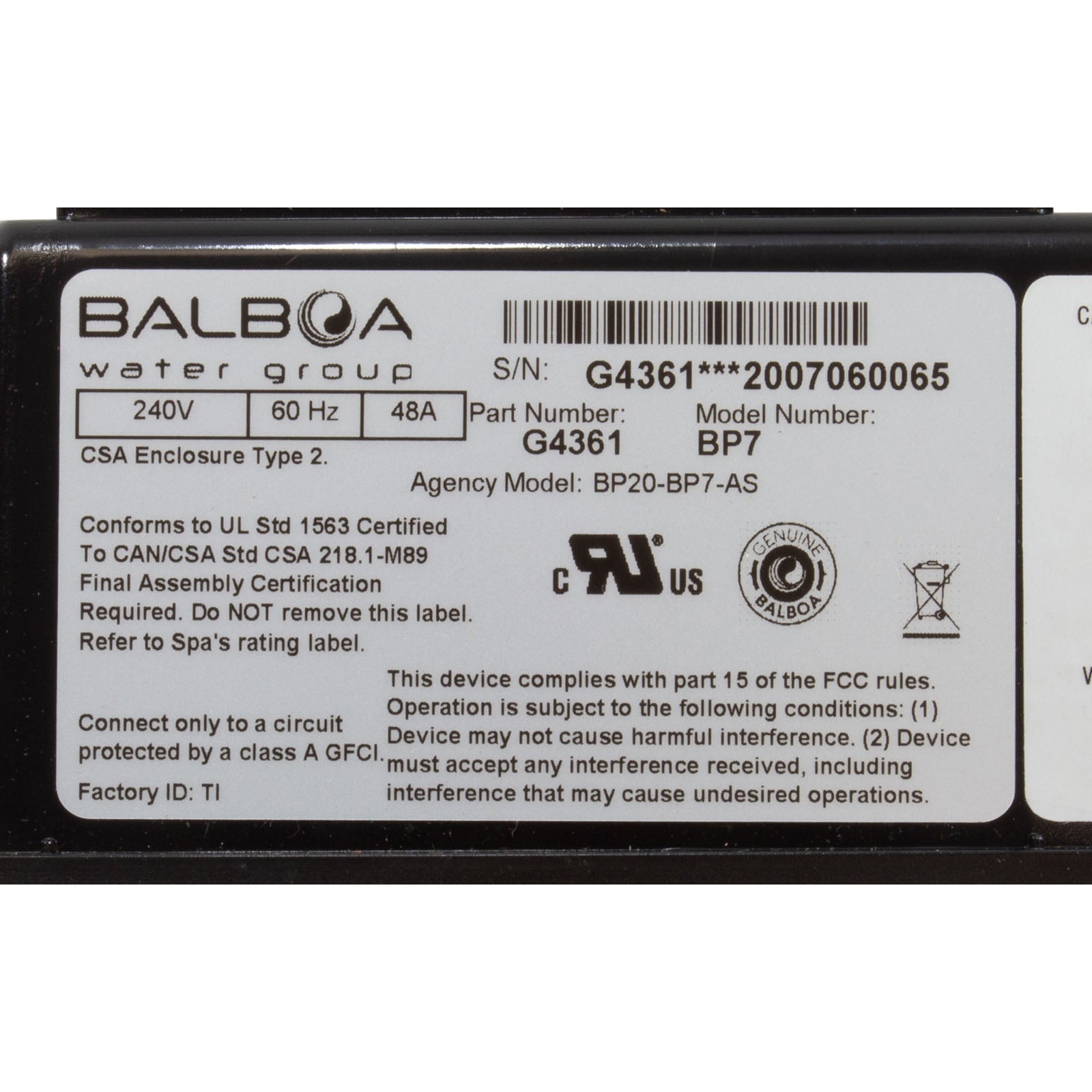 Balboa Spa Control, BWG VS510SZ, P1, P2, Bl, Oz, Lt, 4kW, 230v Spa Controls 58-138-3260_3-MANLABEL__XL