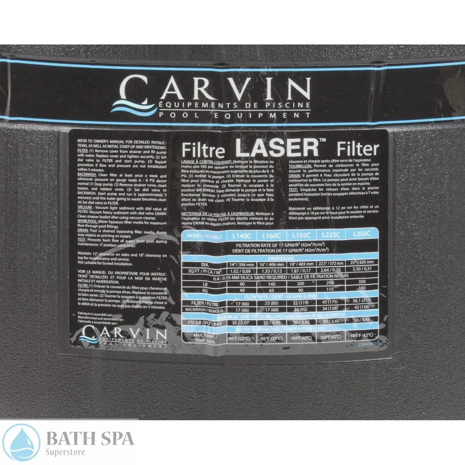 Carvin [Jacuzzi] Laser Sand Filter Complete (L250C-7C) [9408-9250] 9408-9250_label