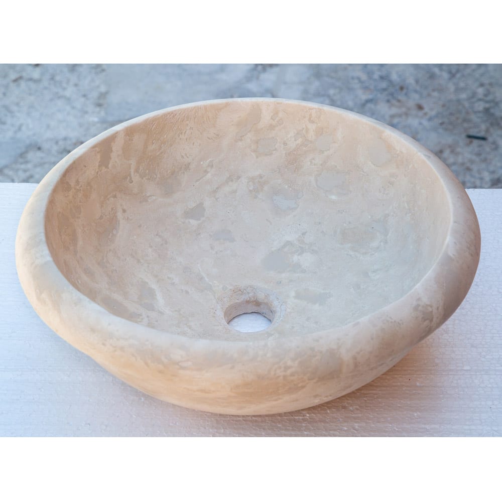 Beige Travertine Natural Stone Drop-in Bathroom Sink Honed and Filled (D)16" (H)6"