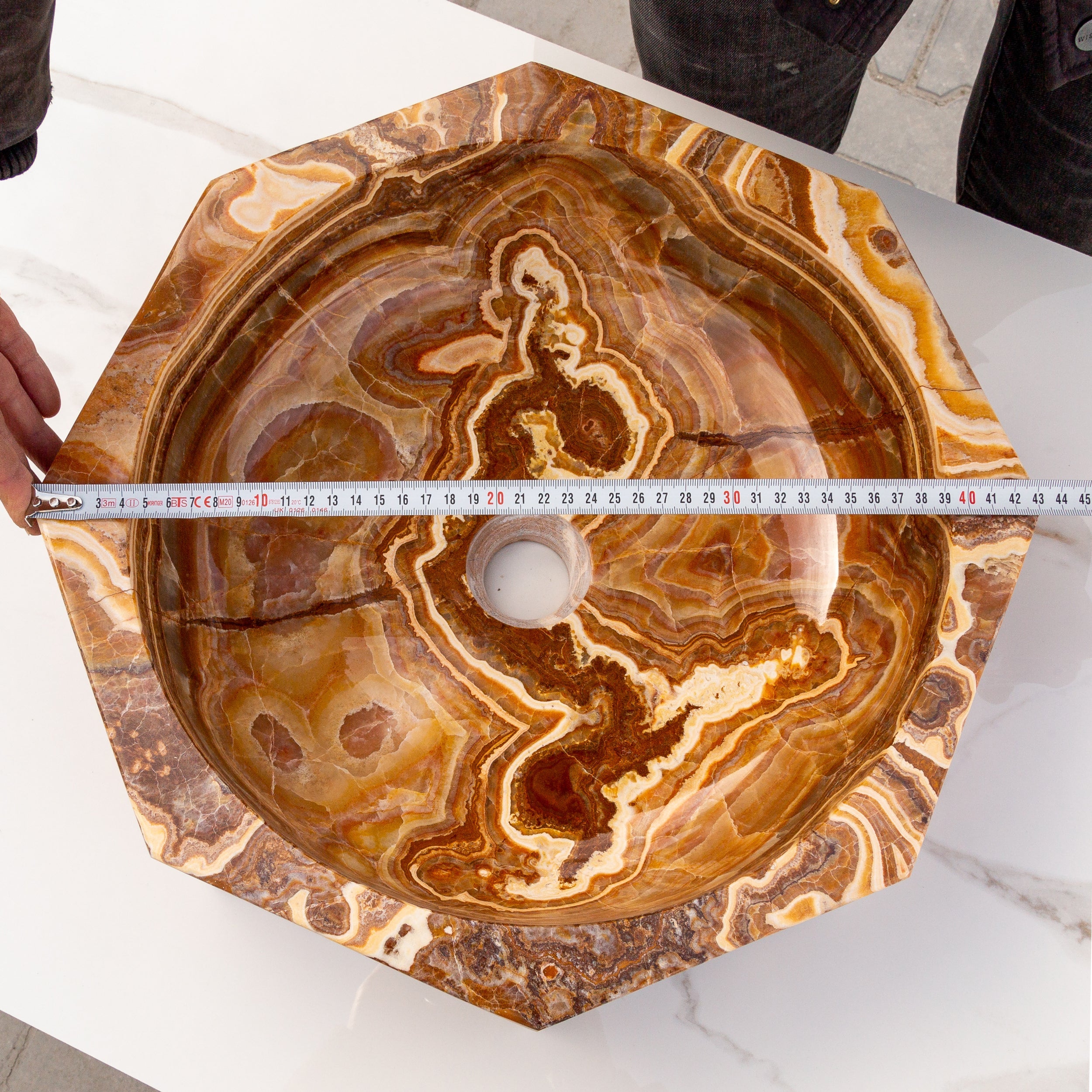 Brown Onyx Translucent Octagon Natural Stone Above Vanity Bathroom Sink Polished (D)16" (H)5"