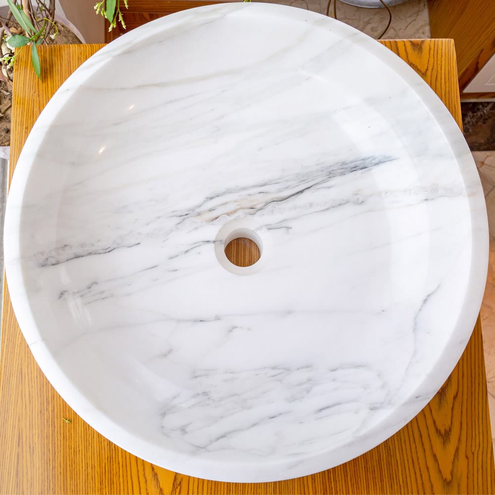 Calacatta White Marble Vessel Above Vanity Bathroom Sink Polished (D)19" (H)6"