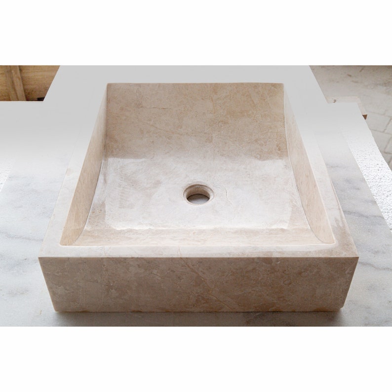 Cappuccino Beige Marble Rectangular Above Vanity Bathroom Sink (W)18" (L)21.5" (H)5"