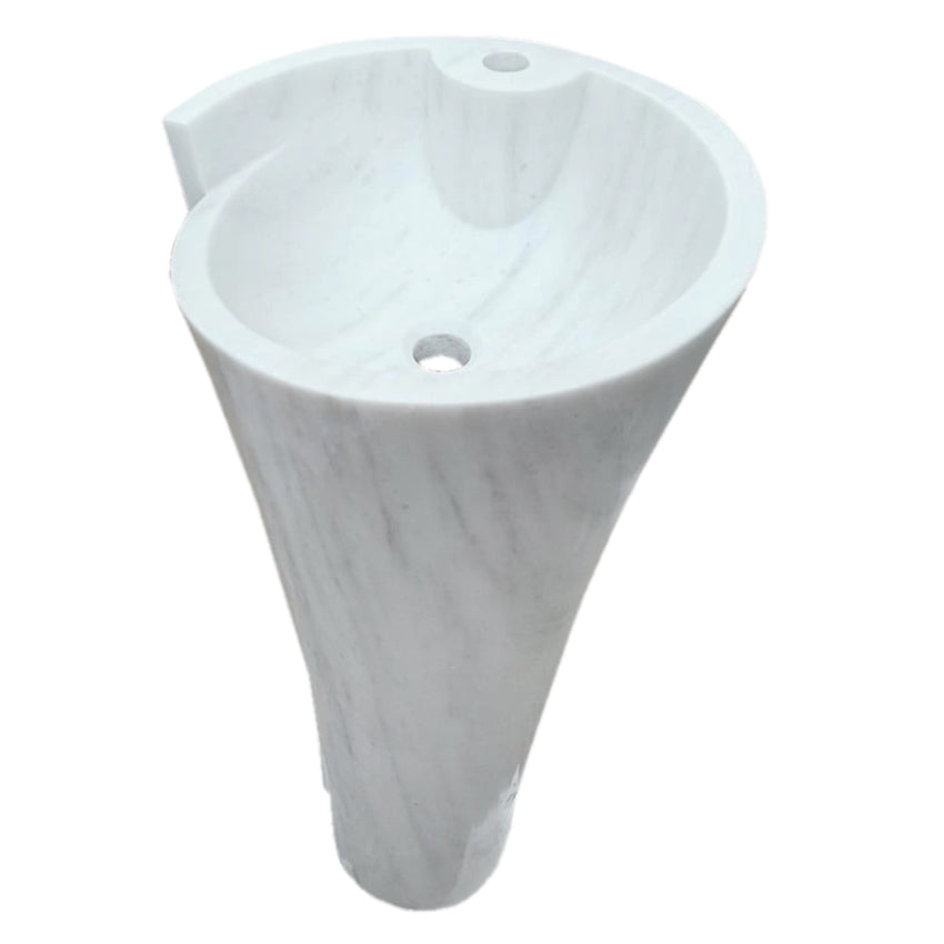 Carrara White Marble Stand-alone Designer Pedestal Bathroom Sink (W)16.5" (L)16.5" (H)36"