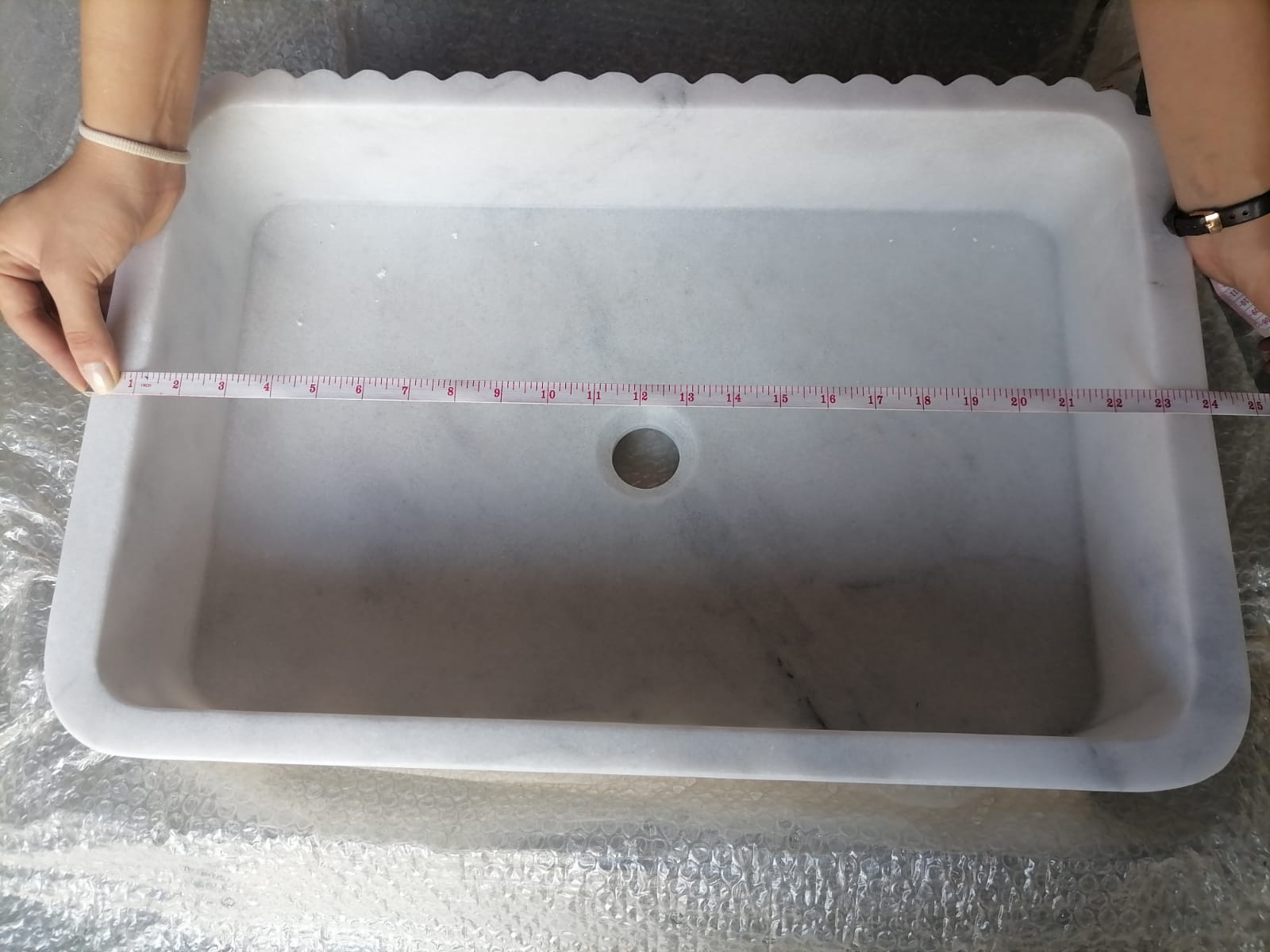 Carrara White Marble Wall-mount Bathroom Sink Ribbed Textured (W)16" (W)24" (H)6"