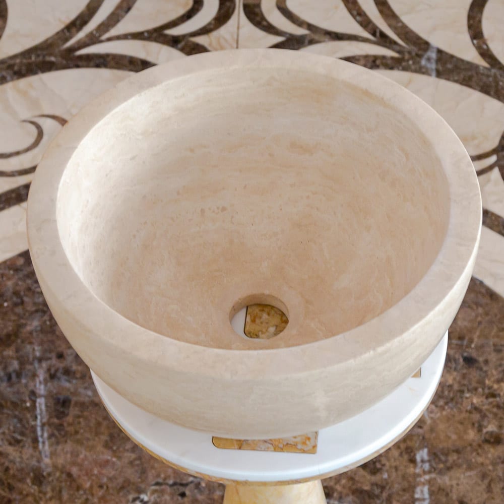 Troia Light Travertine Natural Stone Round Above Vanity Bathroom Sink (D)12.5" (H)6"