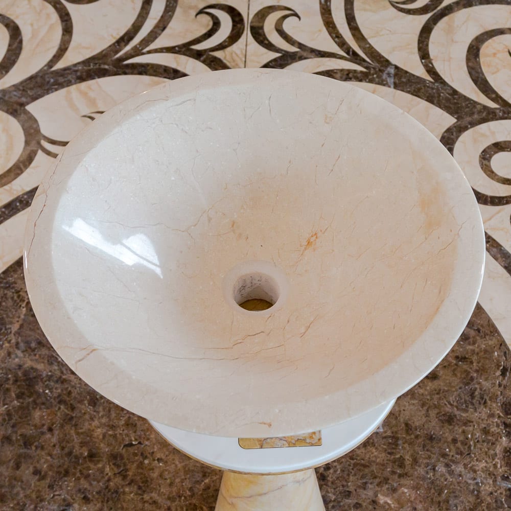 Crema Marfil Marble Natural Stone V-Shape Tapered Above Vanity Bathroom Sink High-Gloss Polished