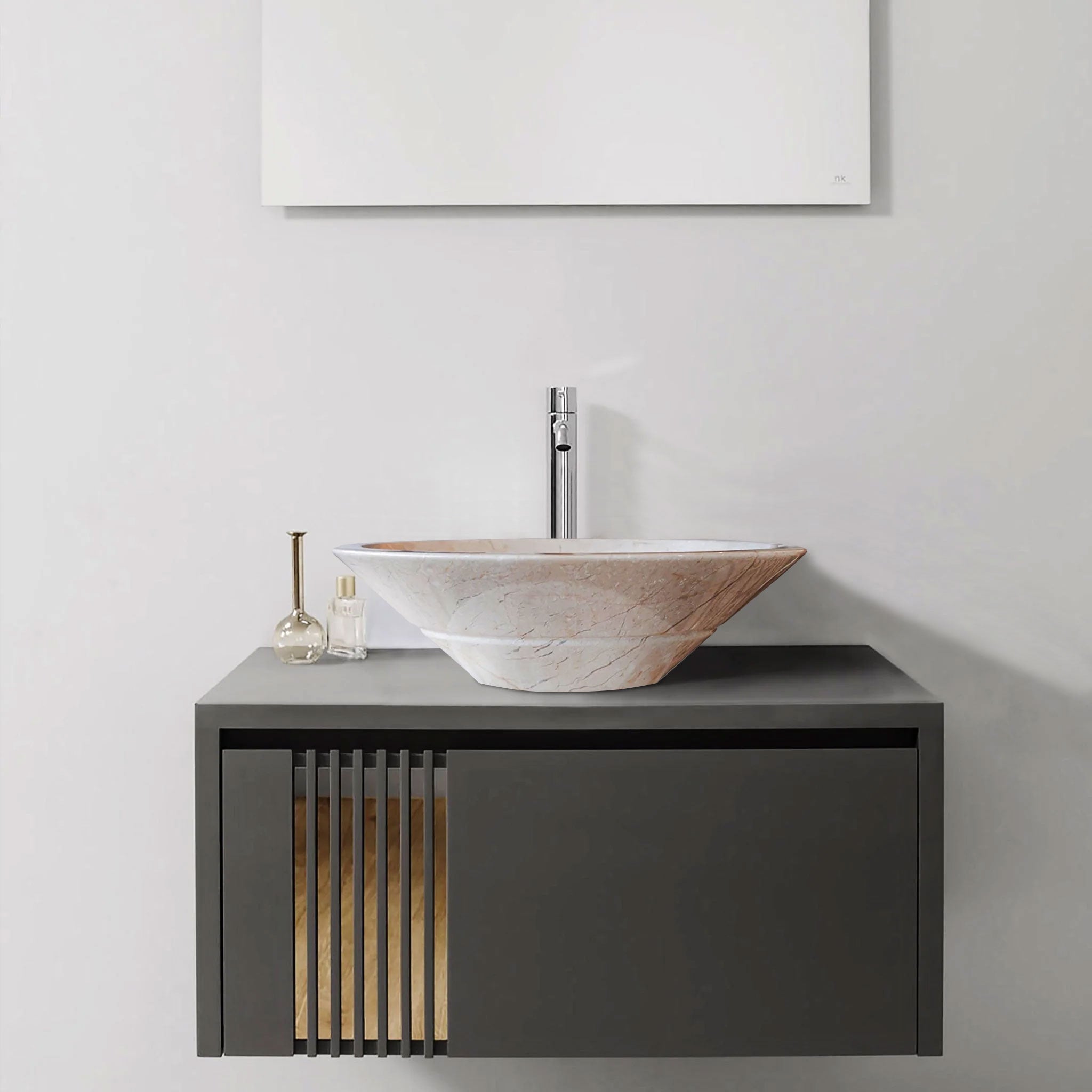 Crema Marfil Marble Natural Stone V-Shape Tapered Above Vanity Bathroom Sink High-Gloss Polished