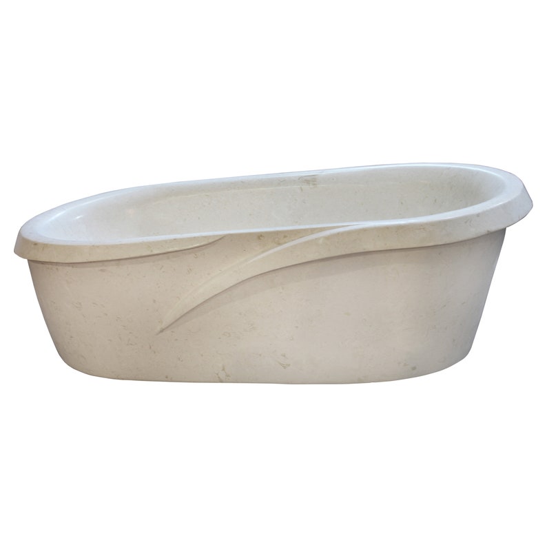 Fossil White Limestone Sloped Bathtub Hand-carved from Solid Marble Block (W)40" (L)80" (H)24" Polished