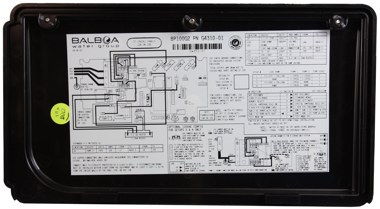 Balboa BP100G2  [P1, P2] 4.0kW Heater [TP260T] (G6422)