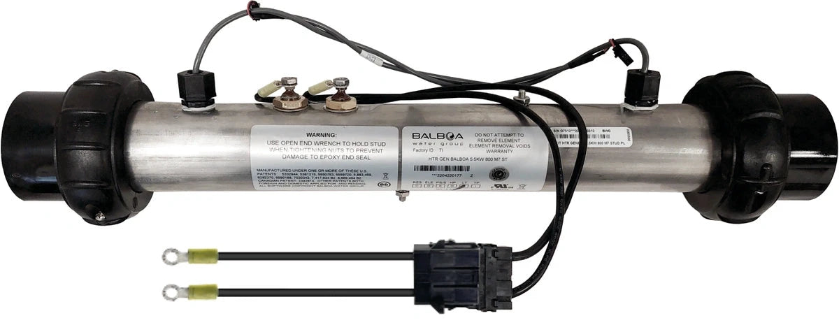 Balboa M7 Flo-Thru 5.5kW Spa Heater [Titanium] [230v] [2" x 15"] (G7532) Spa Parts: Spa Heaters (Balboa Spa Heaters) G7532_with_BP7_connectors