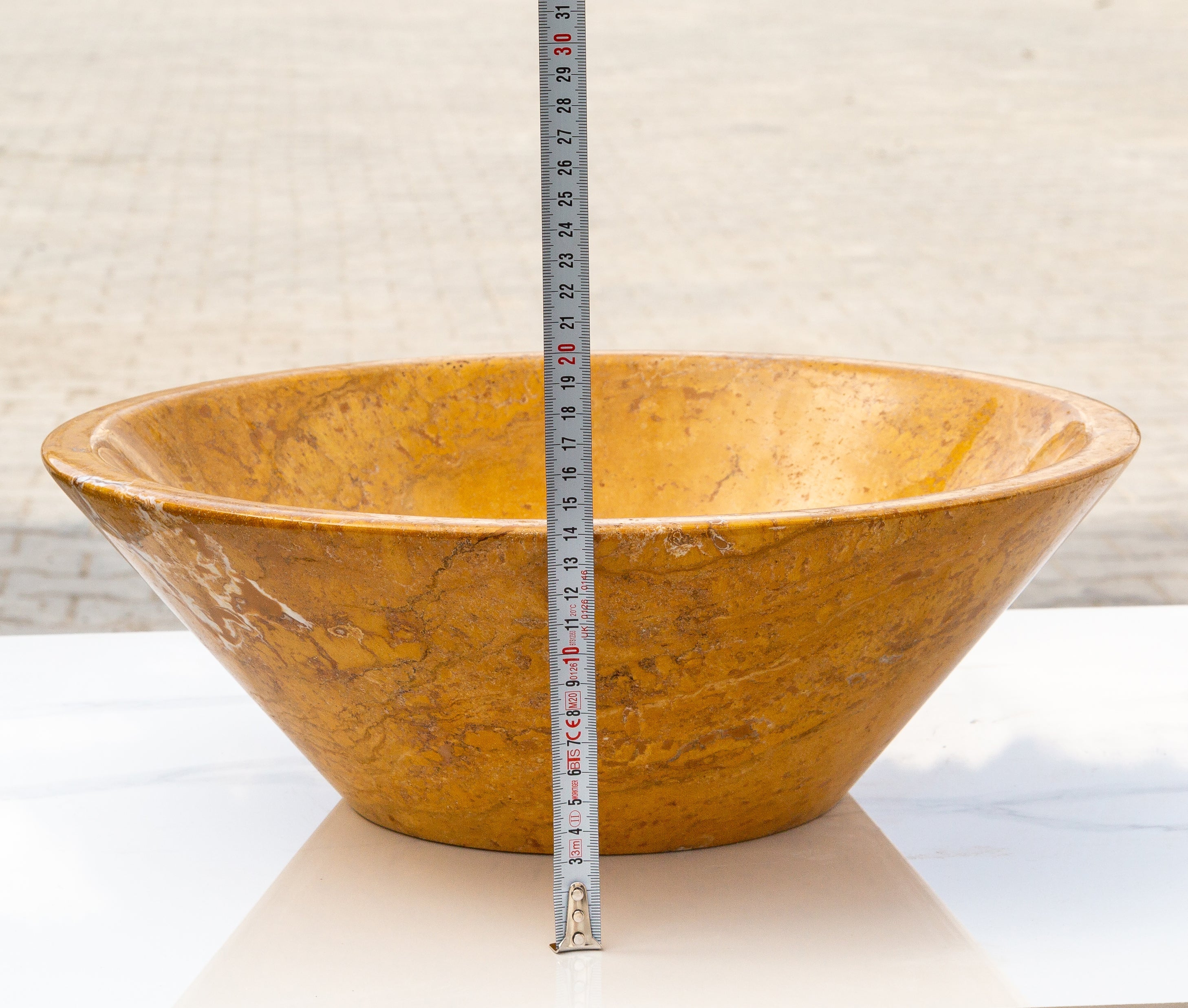 Golden Sienna Travertine V-Shape Tapered Above Vanity Bathroom Sink Polished