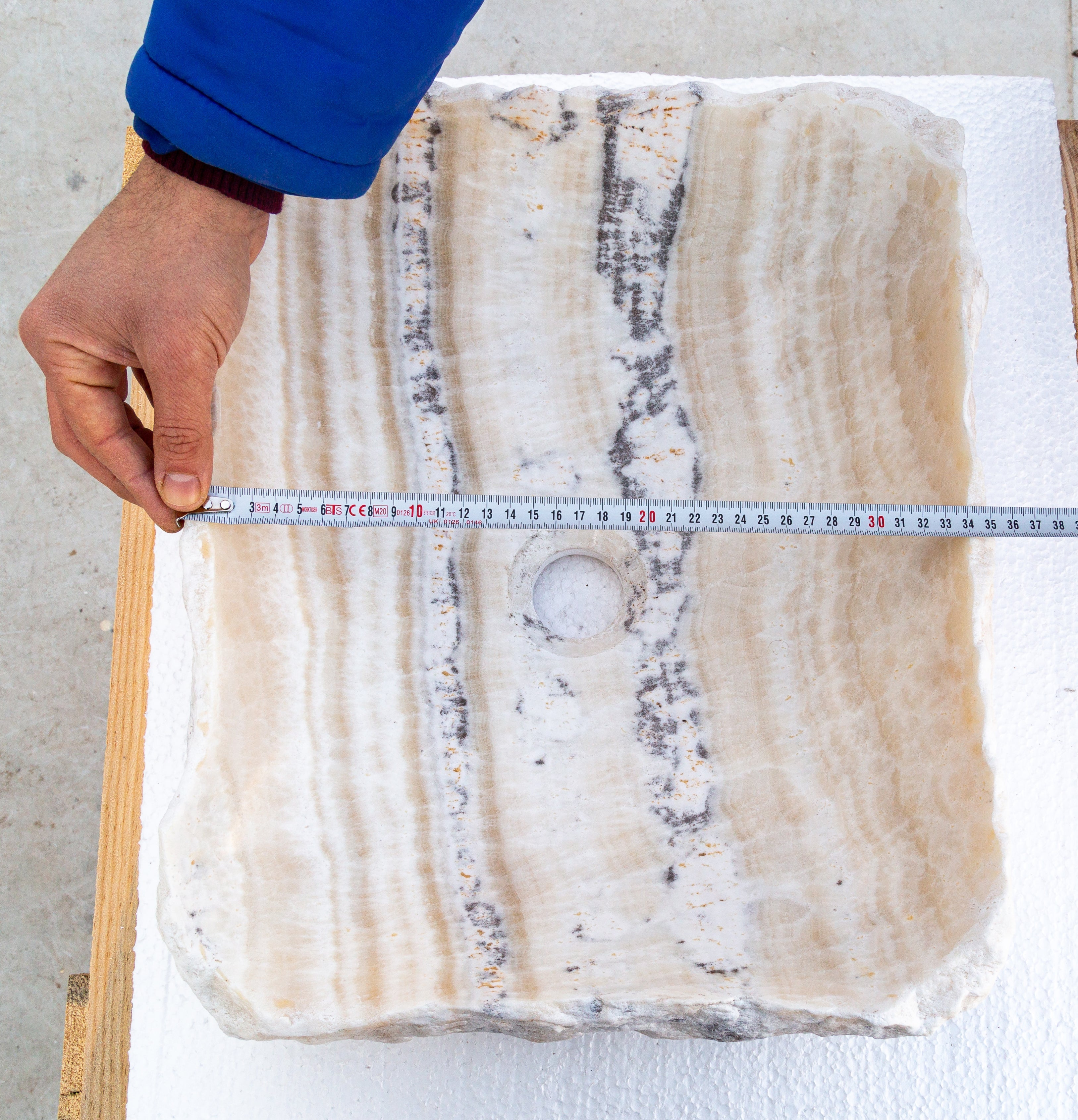 Honey Onyx Rectangular Above Vanity Bathroom Sink Polished Interior Hand-chiseled Exterior