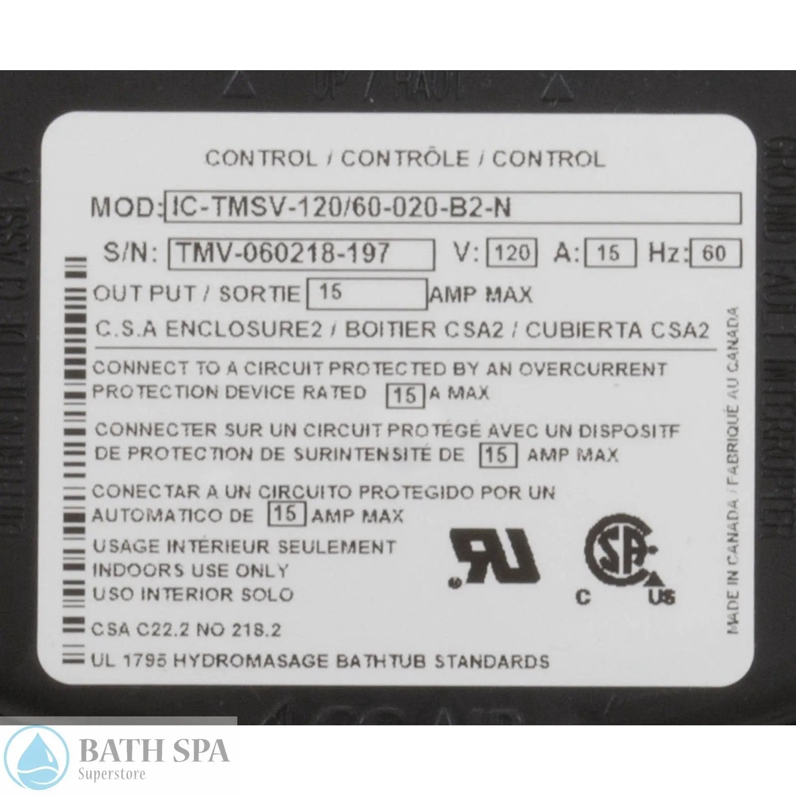 TMS Variable Speed Control, IC-TMSV-120/60-020-B2-N Bath Parts ICTMSV-120_60-020-B2-N-MANLABEL