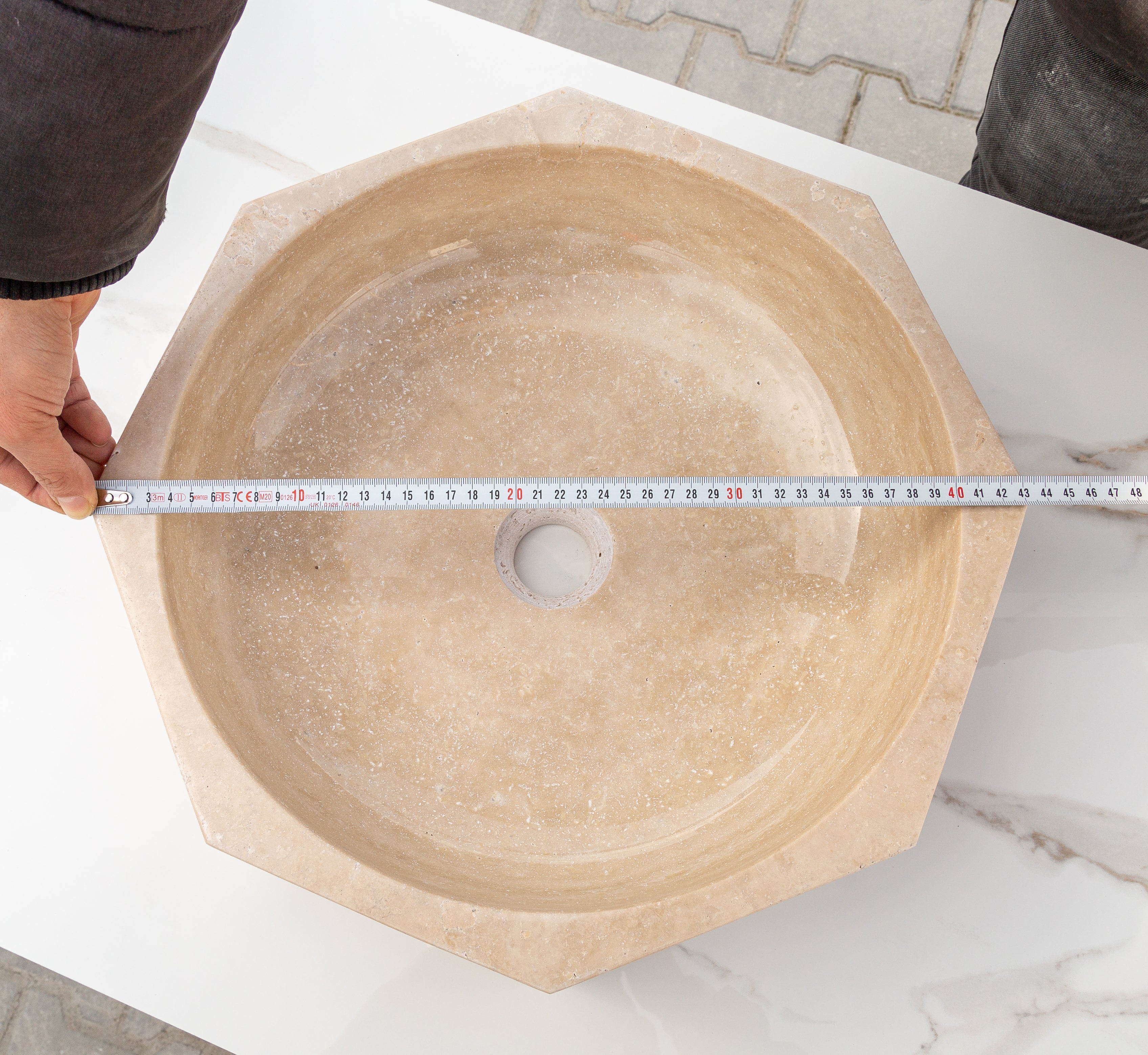 Light Beige Travertine Octagon Above Vanity Bathroom Vessel Sink Polished