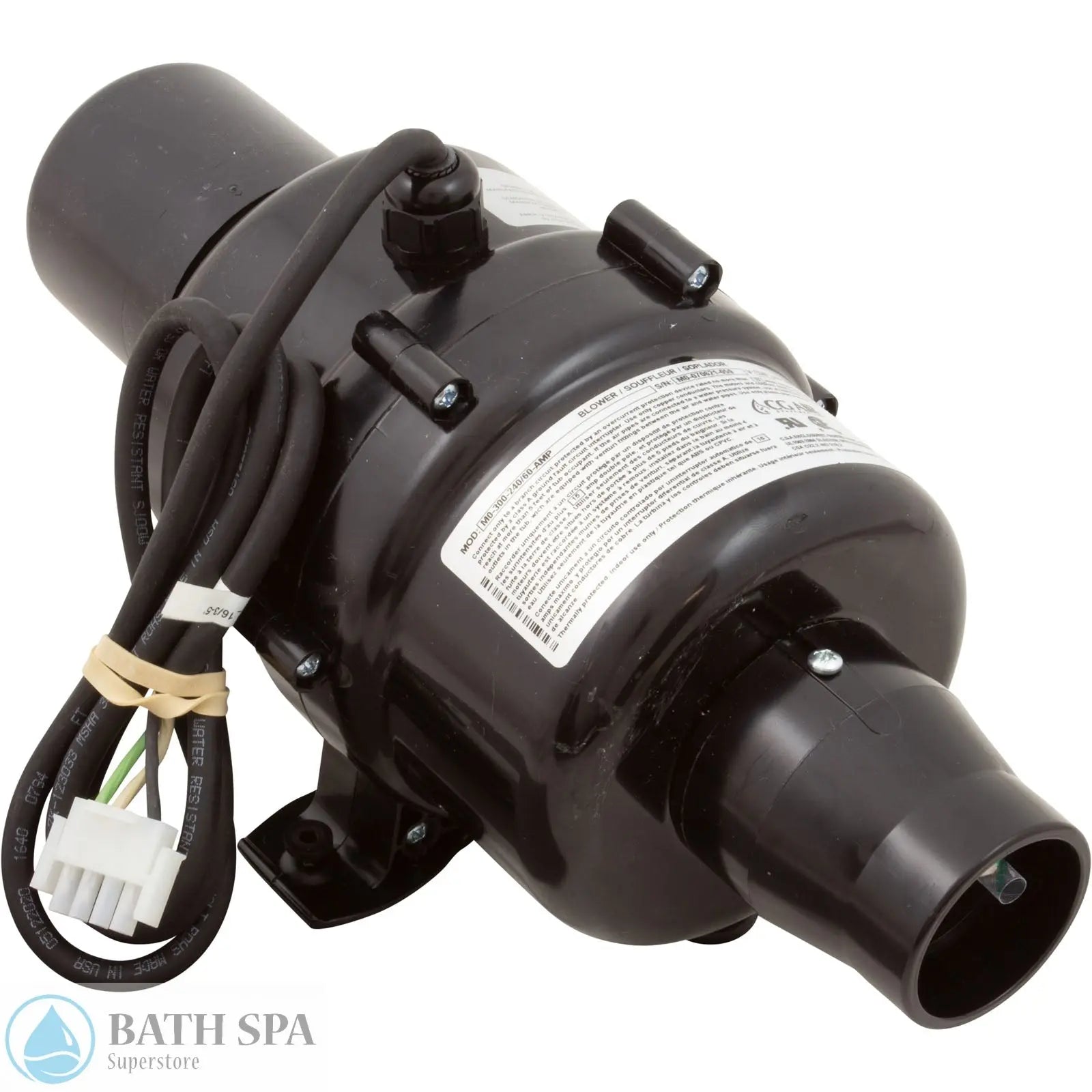 C.G. Air Millenium O Blower [230v] [60Hz] [6.0A] [Heater] [3-Ft AMP Cord] [W/Muffler] (MO300-240/60A) Spa Parts: Spa Air Blowers (Residential - Side Mount) MO300-240_60A-front