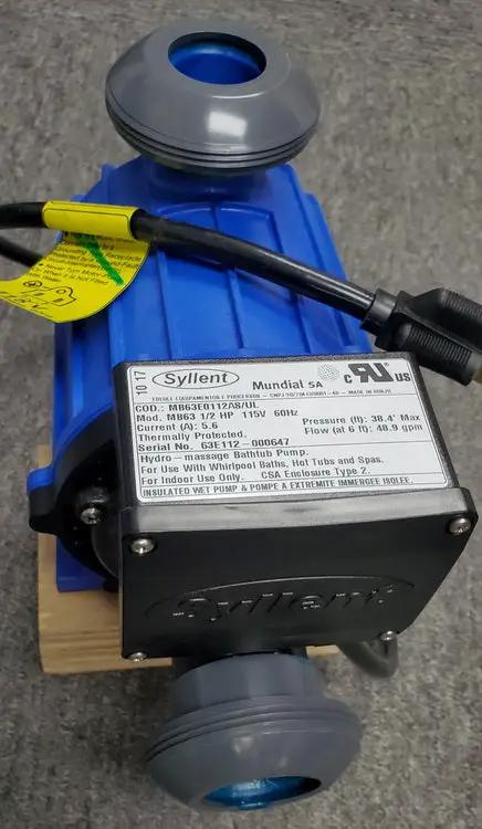 Jacuzzi [Syllent Pump] 1/2 HP, 115v/60Hz, 5.6a, Cord (MB63E0112A8) Bath Pumps & Parts: Bath Pumps (Syllent) MZ21000