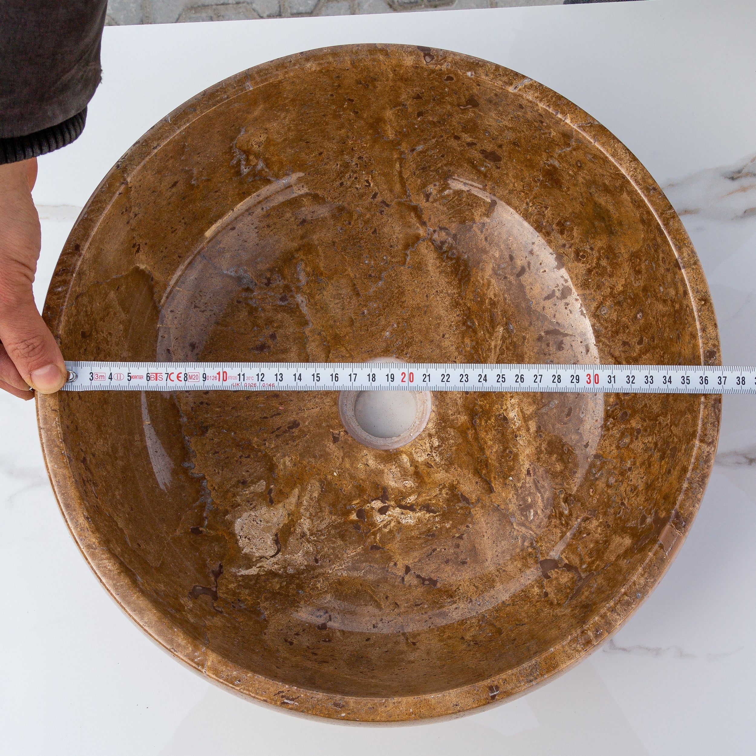 Noce Brown Travertine Natural Stone Above Vanity Bathroom Sink Polished (D)16" (H)6"