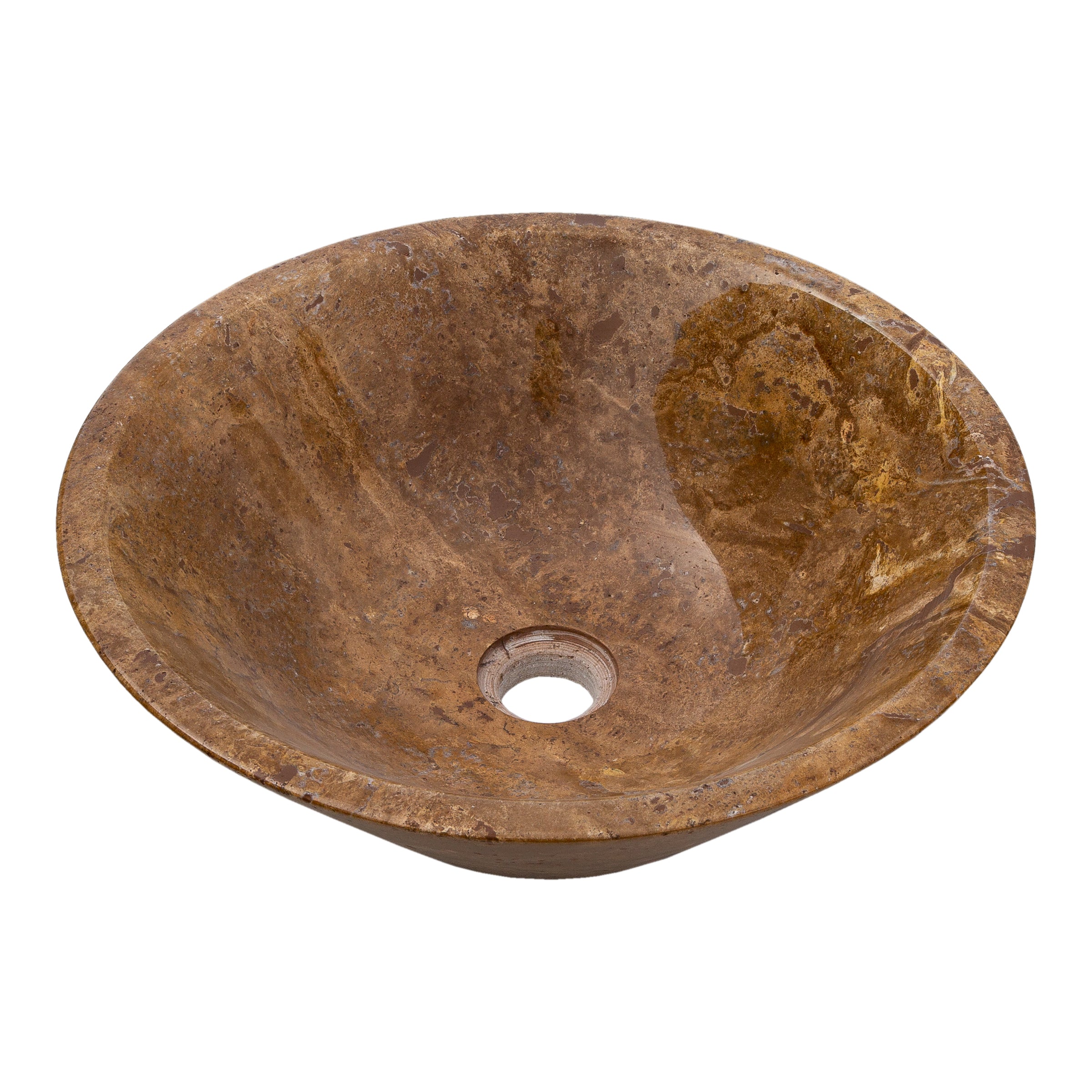 Noce Brown Travertine Powder Room Above Vanity V-Shape Tapered Sink (D)16" (H)6"