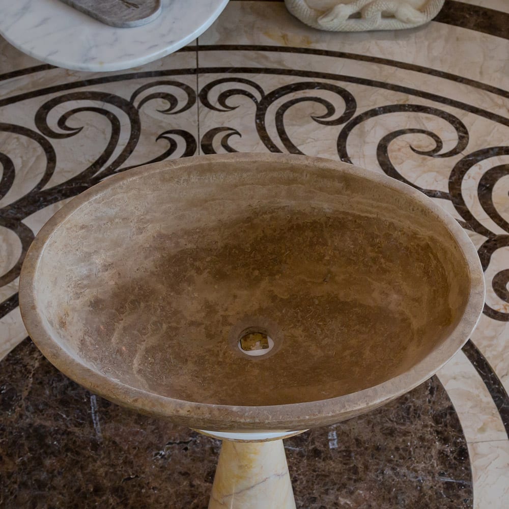 Noce Brown Travertine Natural Stone Oval Above Vanity Bathroom Sink (W)16" (L)21" (H)6"